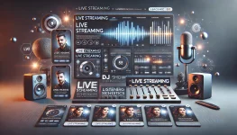 DALL·E 2024-07-29 19.05.08 - A professional website design for an online radio station. The layout is clean and modern, featuring sections for live streaming, show schedules, DJ p