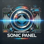 DALL·E 2024-07-29 19.12.53 - A professional and sleek logo design for 'Powered by Sonic Panel'. The logo features high-tech elements, such as sound waveforms, digital displays, an